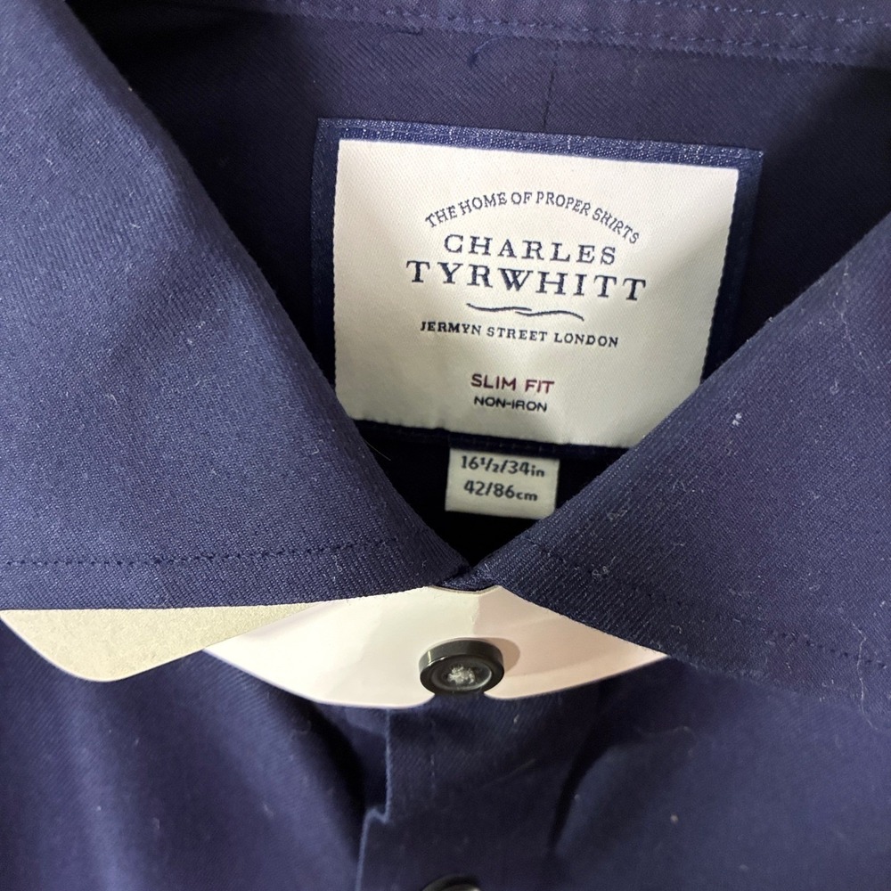 Charles Tyrwhitt Shirt Navy Cotton New Slim Fit 16.5/34 Quiet luxury - Picture 10 of 10